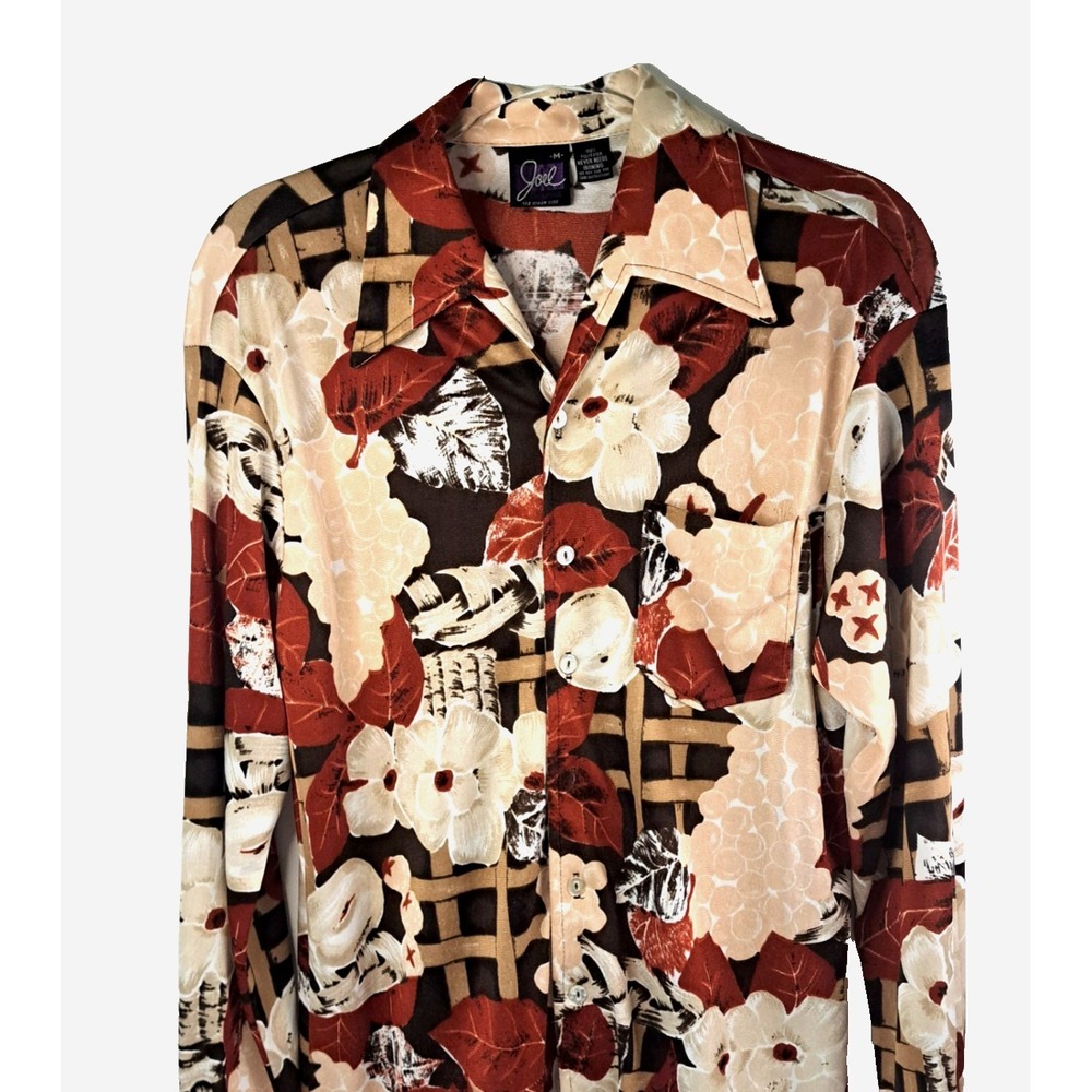 Vtg 1970s Joel‎ California Shirt Men's M Floral Disco Long Sleeve Button Up